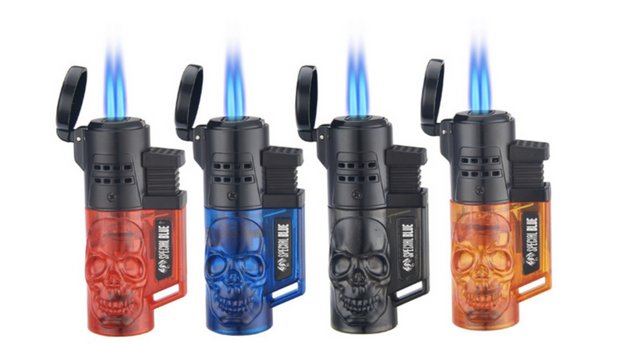Special Blue Skull Double Flame Lighter - 12ct
